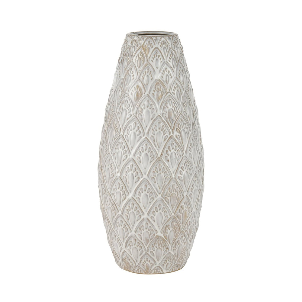 Atlas Hollywell Large Vase - Textured Earthenware in Aged White Glaze for Rustic Coastal Elegance AC11390-02