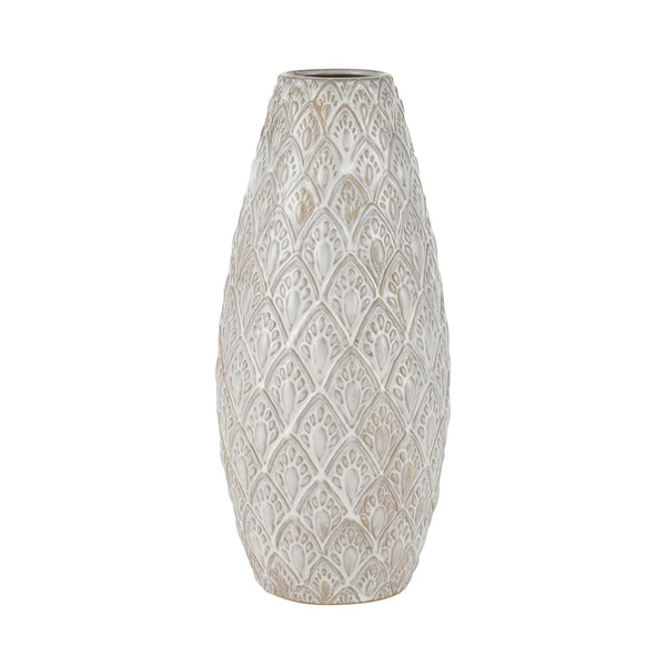 Atlas Hollywell Large Vase - Textured Earthenware in Aged White Glaze for Rustic Coastal Elegance AC11390-02