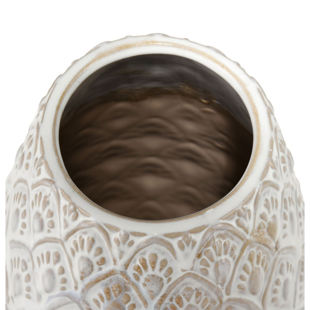Atlas Hollywell Large Vase - Textured Earthenware in Aged White Glaze for Rustic Coastal Elegance AC11390-02