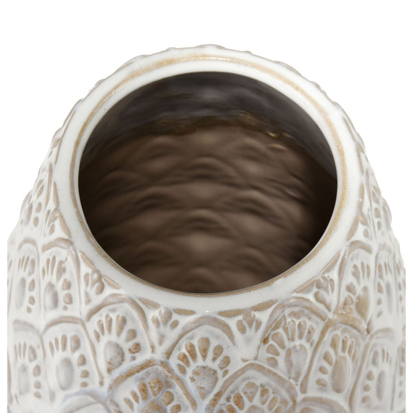 Atlas Hollywell Large Vase - Textured Earthenware in Aged White Glaze for Rustic Coastal Elegance AC11390-02
