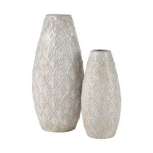 Atlas Hollywell Large Vase - Textured Earthenware in Aged White Glaze for Rustic Coastal Elegance AC11390-02