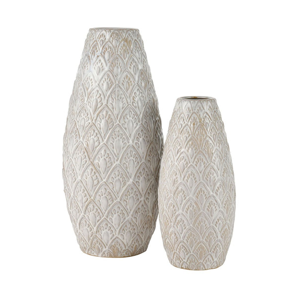 Atlas Hollywell Large Vase - Textured Earthenware in Aged White Glaze for Rustic Coastal Elegance AC11390-02