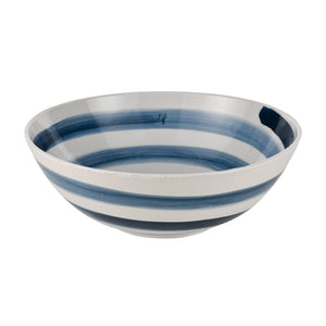 Atlas Indaal Bowl - Hand-Painted Earthenware Decorative Bowl with Blue Swirls for Coastal Elegance AC11396-01