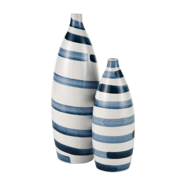 Atlas Indaal Bowl - Hand-Painted Earthenware Decorative Bowl with Blue Swirls for Coastal Elegance AC11396-01