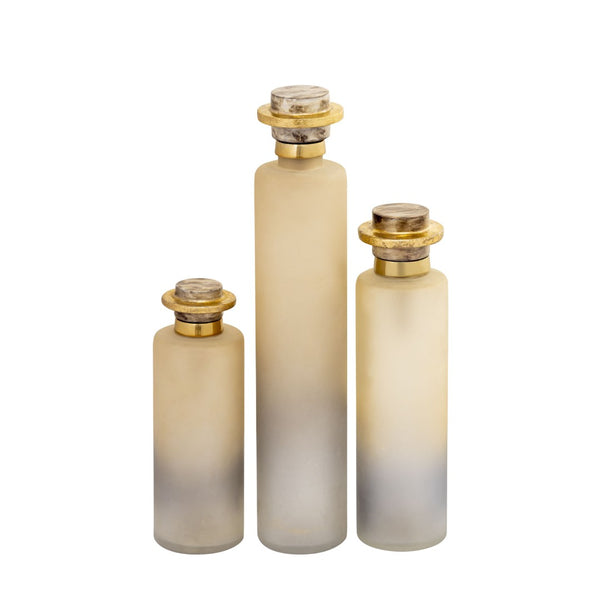 Atlas Judie Bottle Set of 3 - Elegant Frosted Glass Decor with Ombre Finish for Stylish Home Displays AC11406-01S