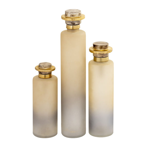 Atlas Judie Bottle Set of 3 - Elegant Frosted Glass Decor with Ombre Finish for Stylish Home Displays AC11406-01S