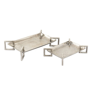Atlas Juniper Elegant Serving Tray Set of 2 - Polished Silver Aluminum for Modern Home Decor & Organization AC11408-01S