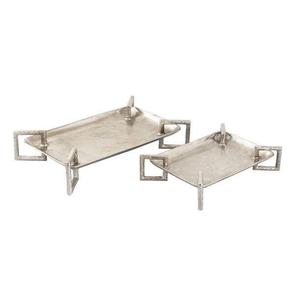 Atlas Juniper Elegant Serving Tray Set of 2 - Polished Silver Aluminum for Modern Home Decor & Organization AC11408-01S
