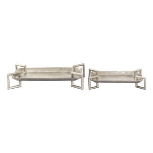 Atlas Juniper Elegant Serving Tray Set of 2 - Polished Silver Aluminum for Modern Home Decor & Organization AC11408-01S
