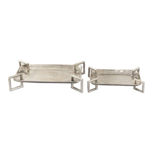 Atlas Juniper Elegant Serving Tray Set of 2 - Polished Silver Aluminum for Modern Home Decor & Organization AC11408-01S