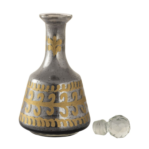 Atlas Kemal Bottle Set of 3 Vintage-Inspired Smoked Glass Decanters with Hand-Painted Gold Filigree Design AC11411-01S