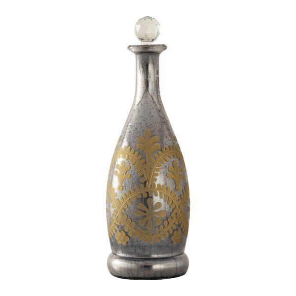 Atlas Kemal Bottle Set of 3 Vintage-Inspired Smoked Glass Decanters with Hand-Painted Gold Filigree Design AC11411-01S