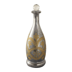 Atlas Kemal Bottle Set of 3 Vintage-Inspired Smoked Glass Decanters with Hand-Painted Gold Filigree Design AC11411-01S