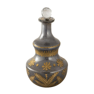 Atlas Kemal Bottle Set of 3 Vintage-Inspired Smoked Glass Decanters with Hand-Painted Gold Filigree Design AC11411-01S