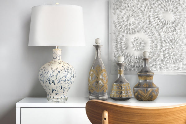 Atlas Kemal Bottle Set of 3 Vintage-Inspired Smoked Glass Decanters with Hand-Painted Gold Filigree Design AC11411-01S