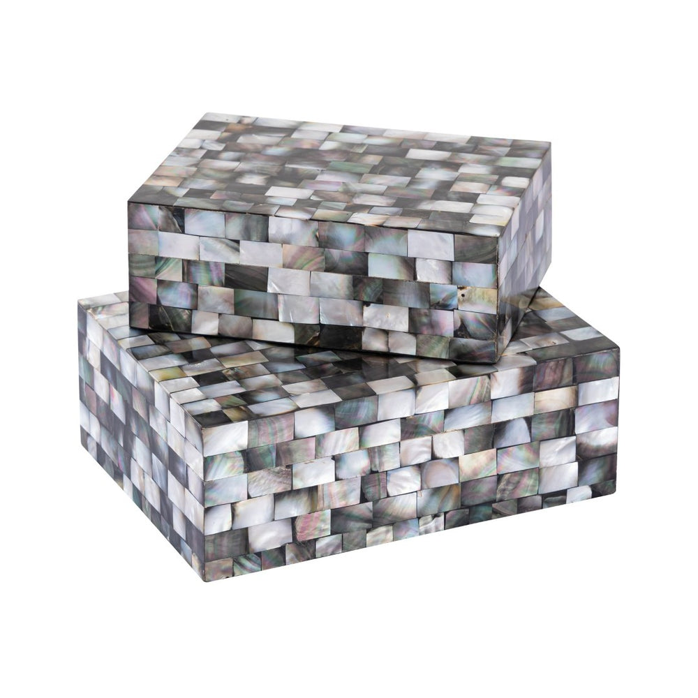 Atlas Keshi Storage Box Set - Elegant Mother of Pearl Organizers for Jewelry & Décor - 2 Rectangular Boxes AC11412-01S