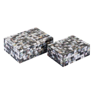 Atlas Keshi Storage Box Set - Elegant Mother of Pearl Organizers for Jewelry & Décor - 2 Rectangular Boxes AC11412-01S