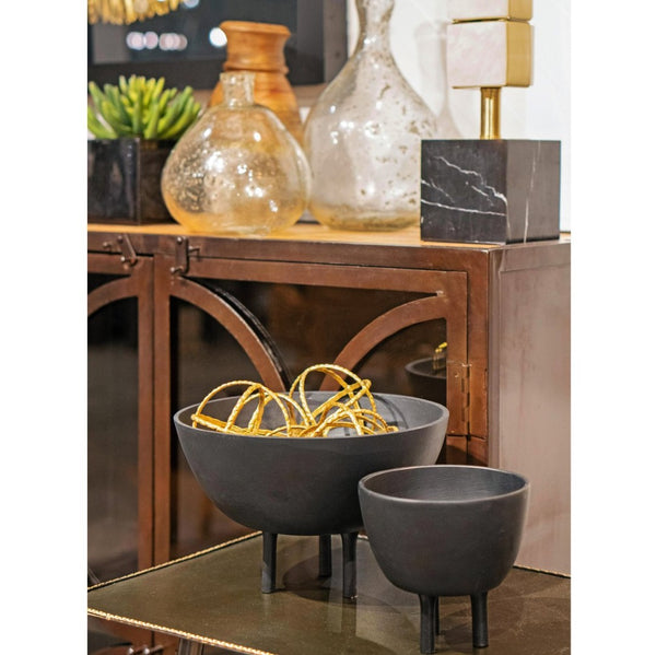 Atlas Kiser Bowl - Sculptural Centerpiece for Modern Decor, Matte Finish with Tripod Base, 11-Inch Design Small Black AC11419-02