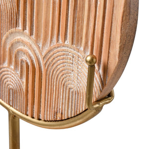 Atlas Lambert Hand-Carved Wood Disc on Gold Stand - Unique Sculptural Decor for Modern Living Spaces Large Natural AC11422-01