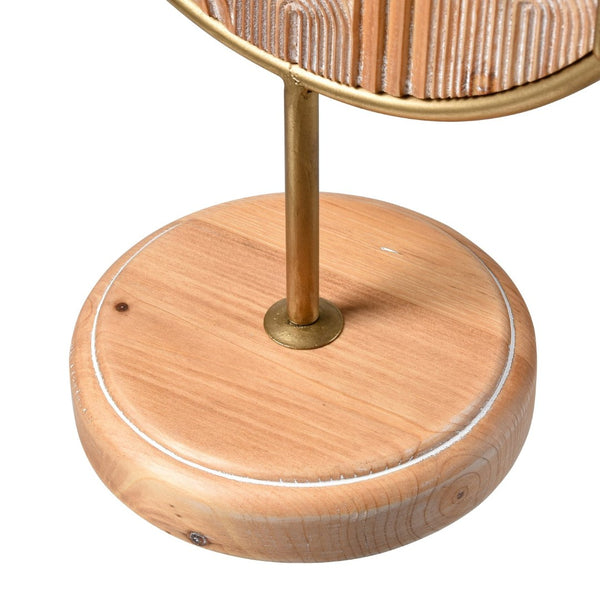 Atlas Lambert Hand-Carved Wood Disc on Gold Stand - Unique Sculptural Decor for Modern Living Spaces Large Natural AC11422-01