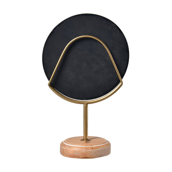 Atlas Lambert Hand-Carved Wood Disc on Gold Stand - Unique Sculptural Decor for Modern Living Spaces Small Natural AC11423-01