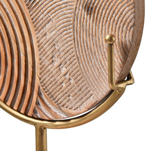 Atlas Lambert Hand-Carved Wood Disc on Gold Stand - Unique Sculptural Decor for Modern Living Spaces Small Natural AC11423-01
