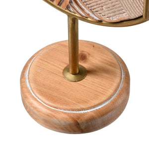 Atlas Lambert Hand-Carved Wood Disc on Gold Stand - Unique Sculptural Decor for Modern Living Spaces Small Natural AC11423-01