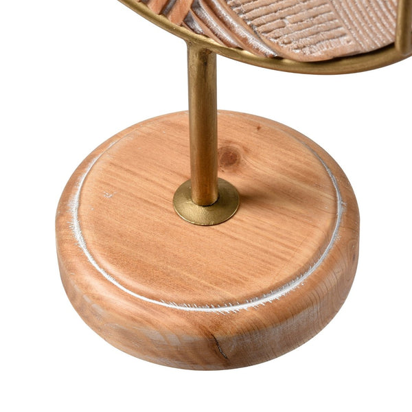 Atlas Lambert Hand-Carved Wood Disc on Gold Stand - Unique Sculptural Decor for Modern Living Spaces Small Natural AC11423-01