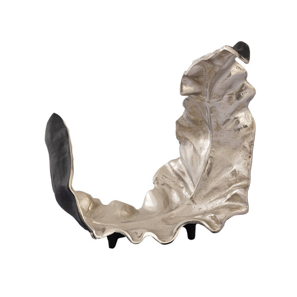 Atlas Lamina Leaf Object - Sculptural Silver Décor for Modern Interiors, Leaf Design, 18.5” Wide Statement Piece AC11424-01