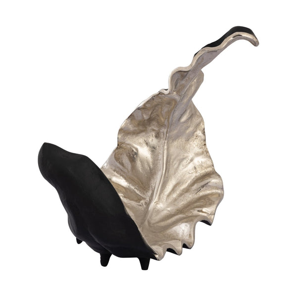 Atlas Lamina Leaf Object - Sculptural Silver Décor for Modern Interiors, Leaf Design, 18.5” Wide Statement Piece AC11424-01