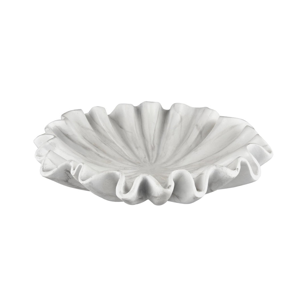 Atlas Leda Decorative Bowl: Coastal-Inspired Marble Finish with Scalloped Seashell Design for Any Space AC11425-01