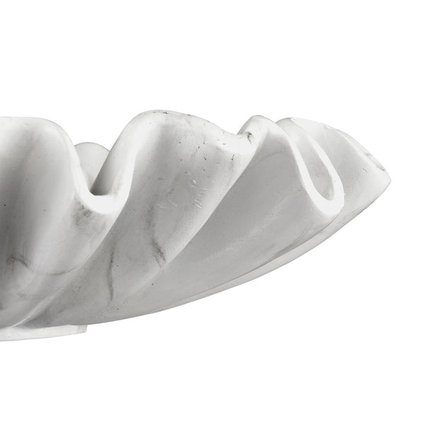 Atlas Leda Decorative Bowl: Coastal-Inspired Marble Finish with Scalloped Seashell Design for Any Space AC11425-01