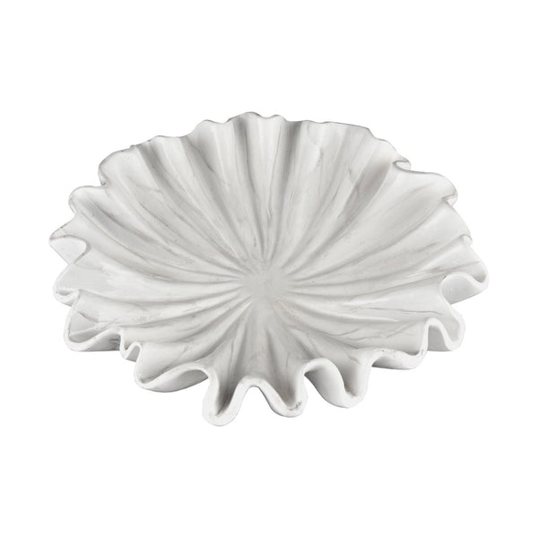 Atlas Leda Decorative Bowl: Coastal-Inspired Marble Finish with Scalloped Seashell Design for Any Space AC11425-01