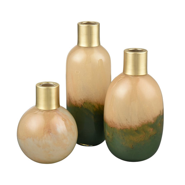 Atlas Leona Vase - Sculptural Glass Accent with Ombre Caramel and Green, Perfect for Modern Interiors Medium AC11430-02