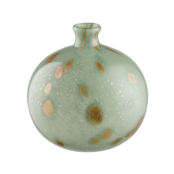 Atlas Lexie Vase - Elegant Glossy Green Glass Bud Vase with Gold Accents for Modern Botanical Décor Short AC11434-01
