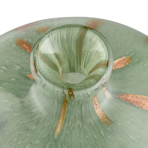 Atlas Lexie Vase - Elegant Glossy Green Glass Bud Vase with Gold Accents for Modern Botanical Décor Short AC11434-01