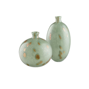 Atlas Lexie Vase - Elegant Glossy Green Glass Bud Vase with Gold Accents for Modern Botanical Décor Tall AC11435-01
