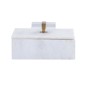 Atlas Lieto Box - Elegant White Marble Storage Accessory with Gold Trim for Stylish Home Organization Small White AC11436-01