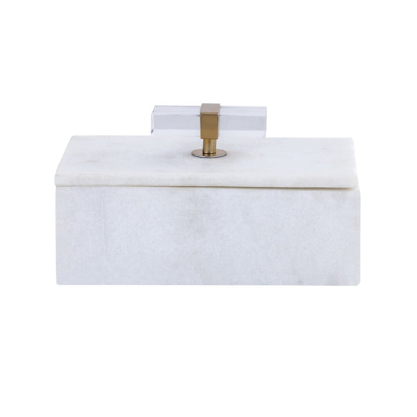 Atlas Lieto Box - Elegant White Marble Storage Accessory with Gold Trim for Stylish Home Organization Small White AC11436-01