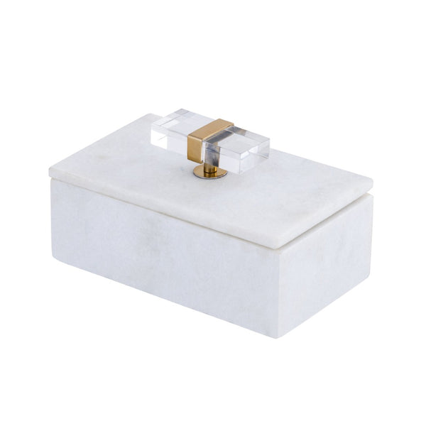 Atlas Lieto Box - Elegant White Marble Storage Accessory with Gold Trim for Stylish Home Organization Small White AC11436-01