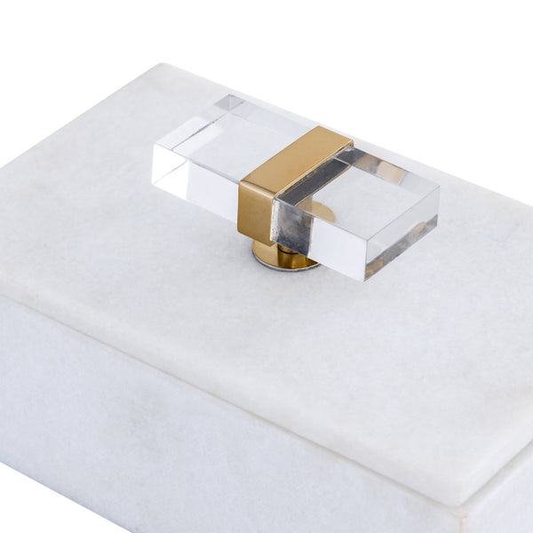 Atlas Lieto Box - Elegant White Marble Storage Accessory with Gold Trim for Stylish Home Organization Small White AC11436-01