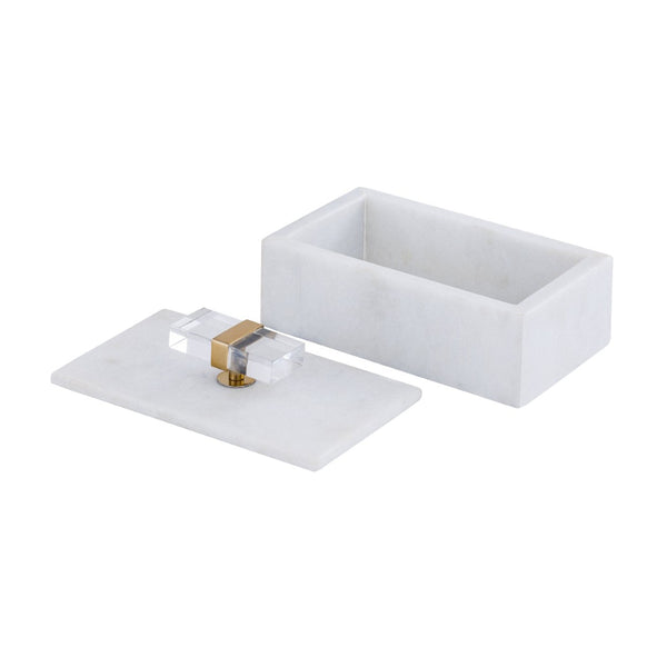 Atlas Lieto Box - Elegant White Marble Storage Accessory with Gold Trim for Stylish Home Organization Small White AC11436-01