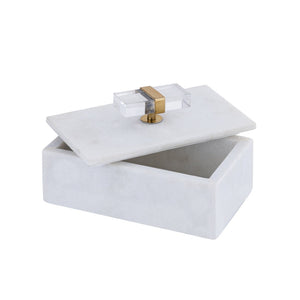 Atlas Lieto Box - Elegant White Marble Storage Accessory with Gold Trim for Stylish Home Organization Small White AC11436-01