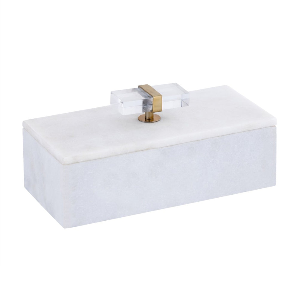 Atlas Lieto Box - Elegant White Marble Storage Accessory with Gold Trim for Stylish Home Organization Large White AC11436-02