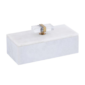 Atlas Lieto Box - Elegant White Marble Storage Accessory with Gold Trim for Stylish Home Organization Large White AC11436-02