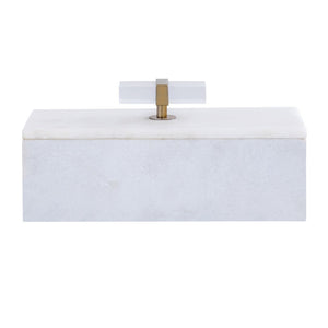 Atlas Lieto Box - Elegant White Marble Storage Accessory with Gold Trim for Stylish Home Organization Large White AC11436-02
