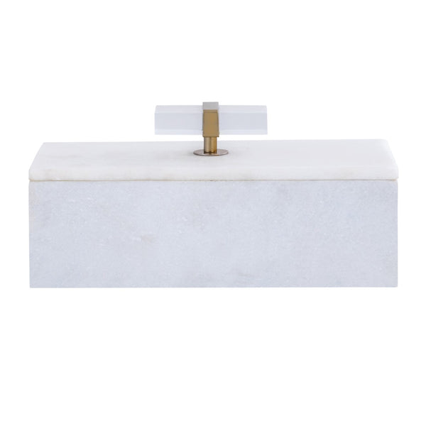 Atlas Lieto Box - Elegant White Marble Storage Accessory with Gold Trim for Stylish Home Organization Large White AC11436-02