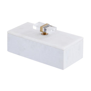 Atlas Lieto Box - Elegant White Marble Storage Accessory with Gold Trim for Stylish Home Organization Large White AC11436-02