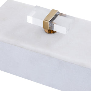Atlas Lieto Box - Elegant White Marble Storage Accessory with Gold Trim for Stylish Home Organization Large White AC11436-02