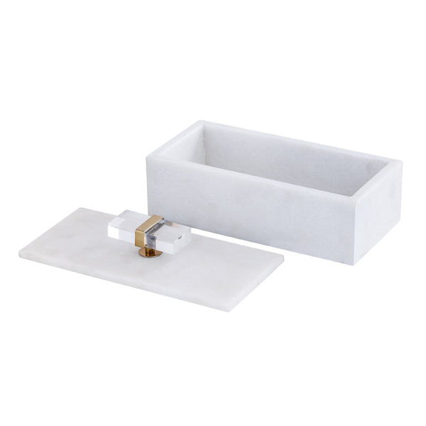Atlas Lieto Box - Elegant White Marble Storage Accessory with Gold Trim for Stylish Home Organization Large White AC11436-02